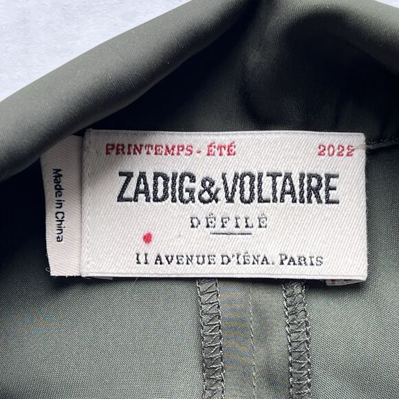 ZADIG & VOLTAIRE Rozo Satin Dress Draped Waist Deep Neckline 3/4 Sleeves Size XS - Picture 13 of 16